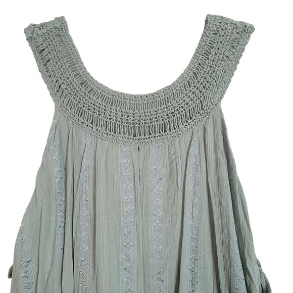 Free People Size L Dress Boho Gauze Flowy Layers Pullover Beachy Crochet Green - Picture 5 of 12